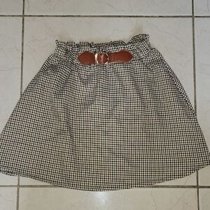Black and Brown Mini A-Line Skirt with Smocked Waist And Brown Belt